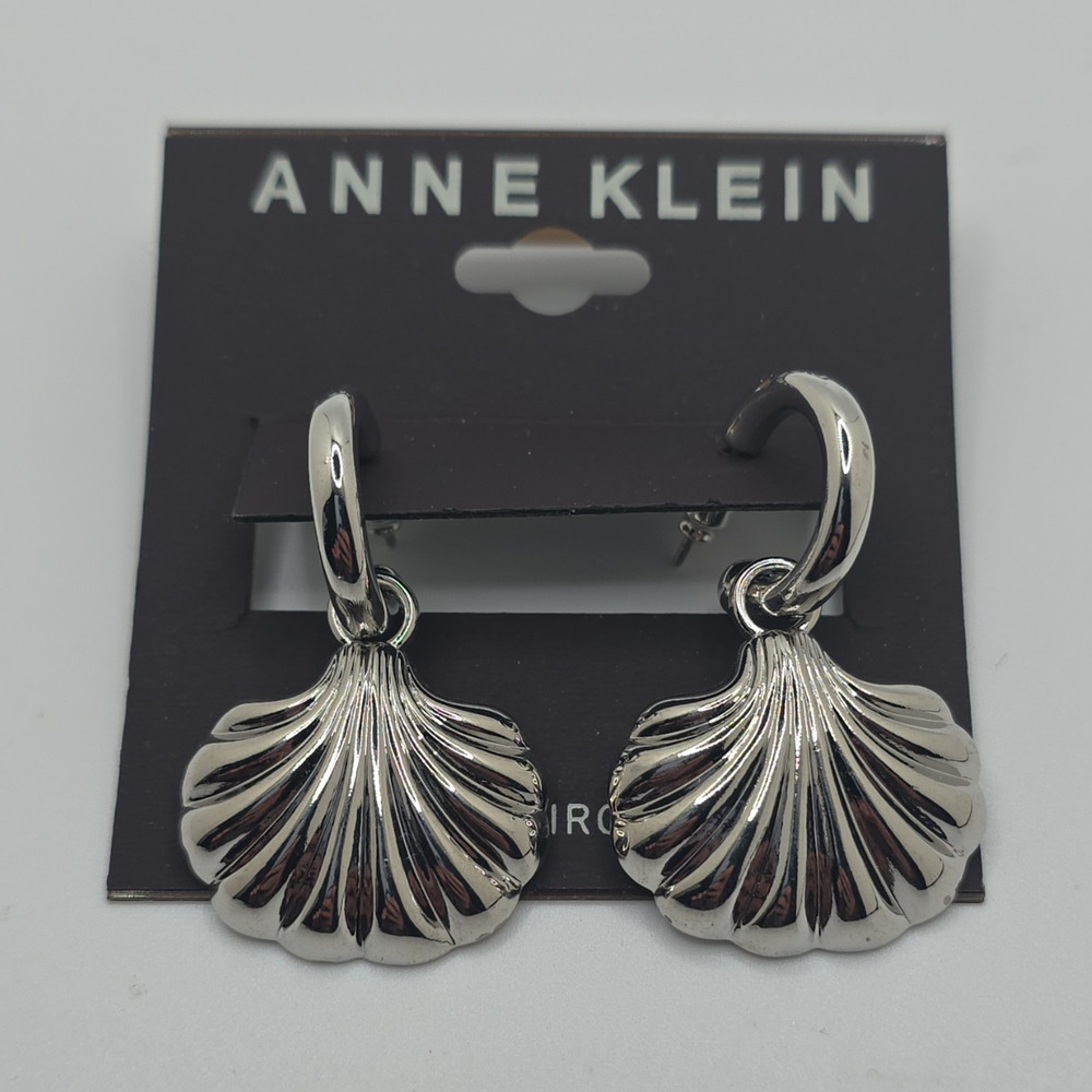 Anne Klein Silver Tone Shell Dangle/Drop Earrings Post Closure Lobe Jewelry